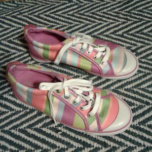Coach multi-colored stripe sneakers, Size 8